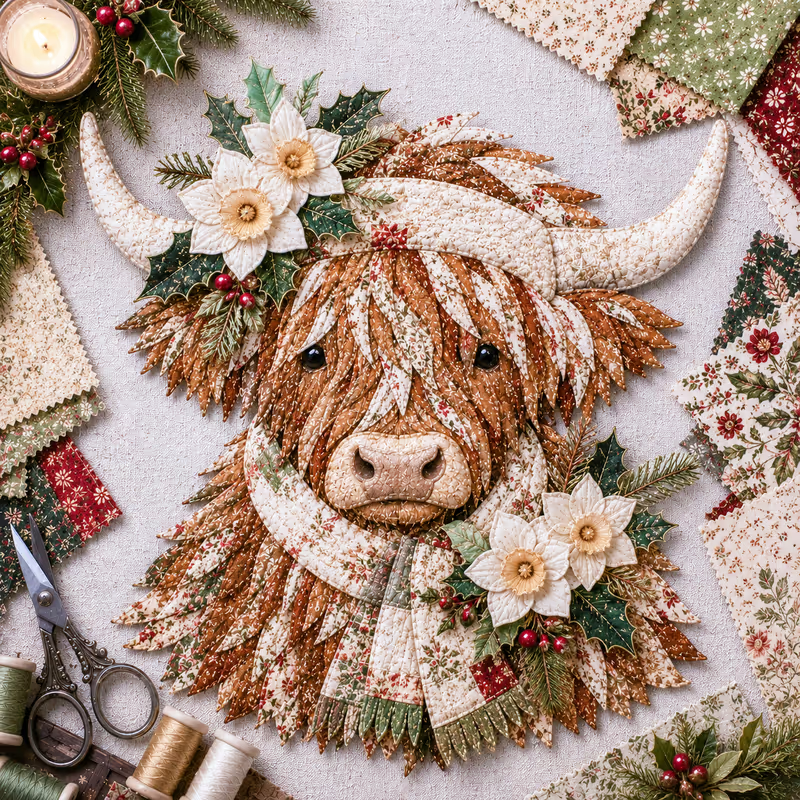 🔥LAST DAY 50% OFF - 🐮💐🌸 Birth Flower Highland Cow 3D Layered Fabric Art DIY Kit (Beginner-friendly) 🔥 Buy 2 Free Shipping