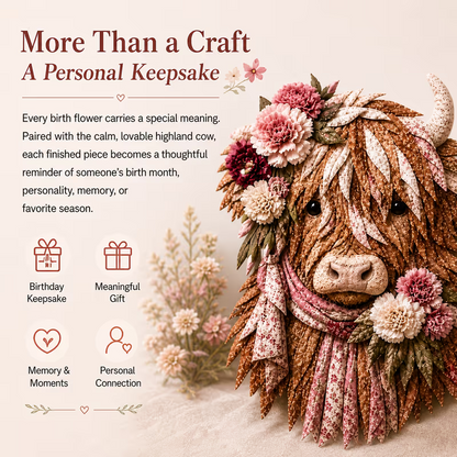 🔥LAST DAY 50% OFF - 🐮💐🌸 Birth Flower Highland Cow 3D Layered Fabric Art DIY Kit (Beginner-friendly) 🔥 Buy 2 Free Shipping