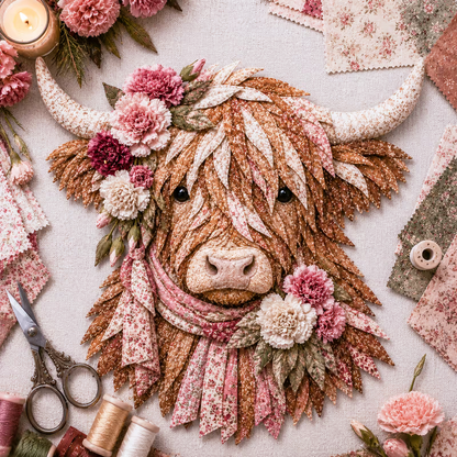 🔥LAST DAY 50% OFF - 🐮💐🌸 Birth Flower Highland Cow 3D Layered Fabric Art DIY Kit (Beginner-friendly) 🔥 Buy 2 Free Shipping