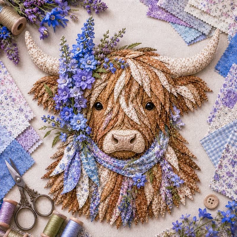 🔥LAST DAY 50% OFF - 🐮💐🌸 Birth Flower Highland Cow 3D Layered Fabric Art DIY Kit (Beginner-friendly) 🔥 Buy 2 Free Shipping