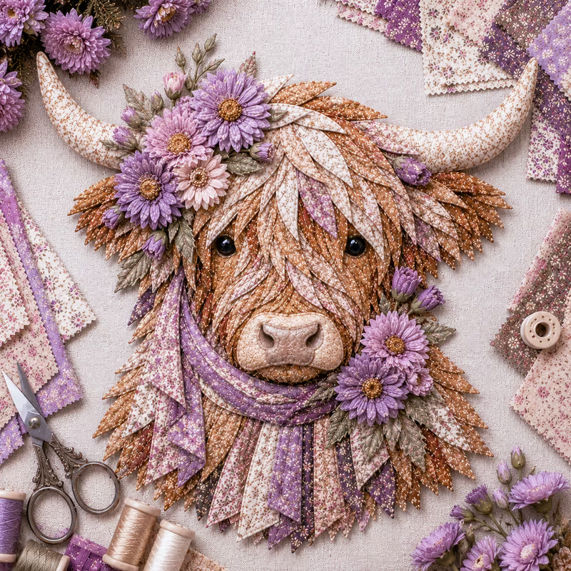 🔥LAST DAY 50% OFF - 🐮💐🌸 Birth Flower Highland Cow 3D Layered Fabric Art DIY Kit (Beginner-friendly) 🔥 Buy 2 Free Shipping
