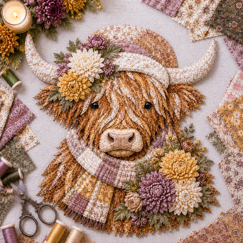 🔥LAST DAY 50% OFF - 🐮💐🌸 Birth Flower Highland Cow 3D Layered Fabric Art DIY Kit (Beginner-friendly) 🔥 Buy 2 Free Shipping