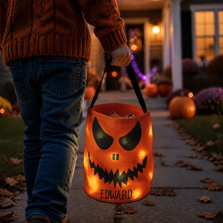 🎃👻Halloween Candy Bag For Kids Scary Pumpkin Face - Personalized Halloween Basket