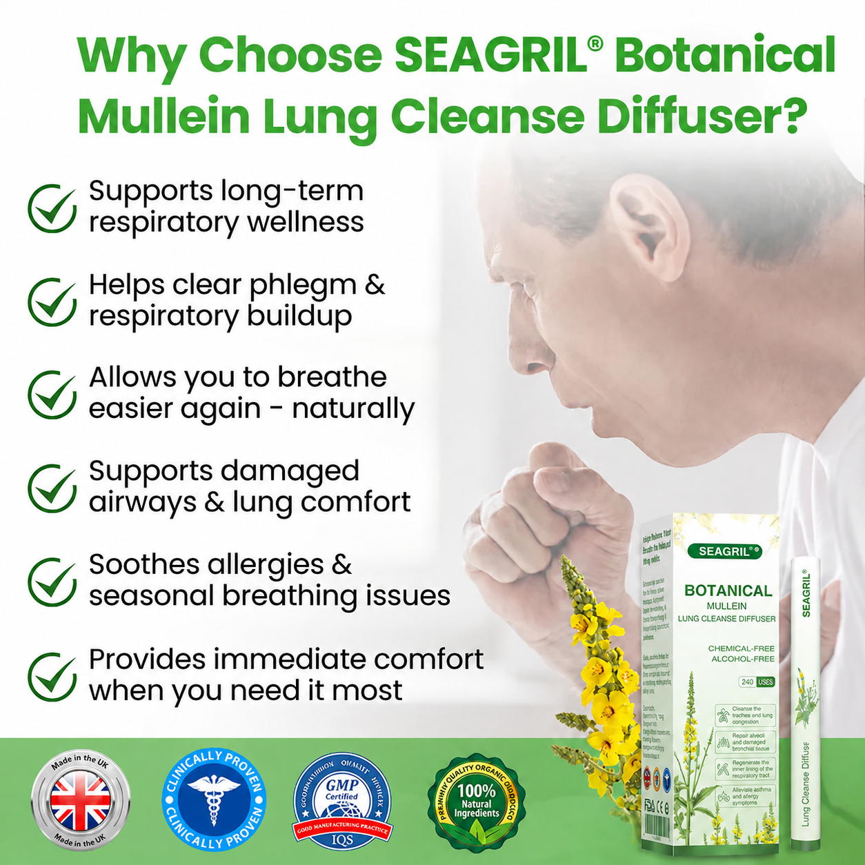 ❣️✅UK Owned and Operated|Botanical Mullein Lung Cleanse Diffuser (💝 Cough, wheezing, shortness of breath, sputum, stuffy nose, bronchitis, bronchitis, allergy symptoms, lung discomfort💝)